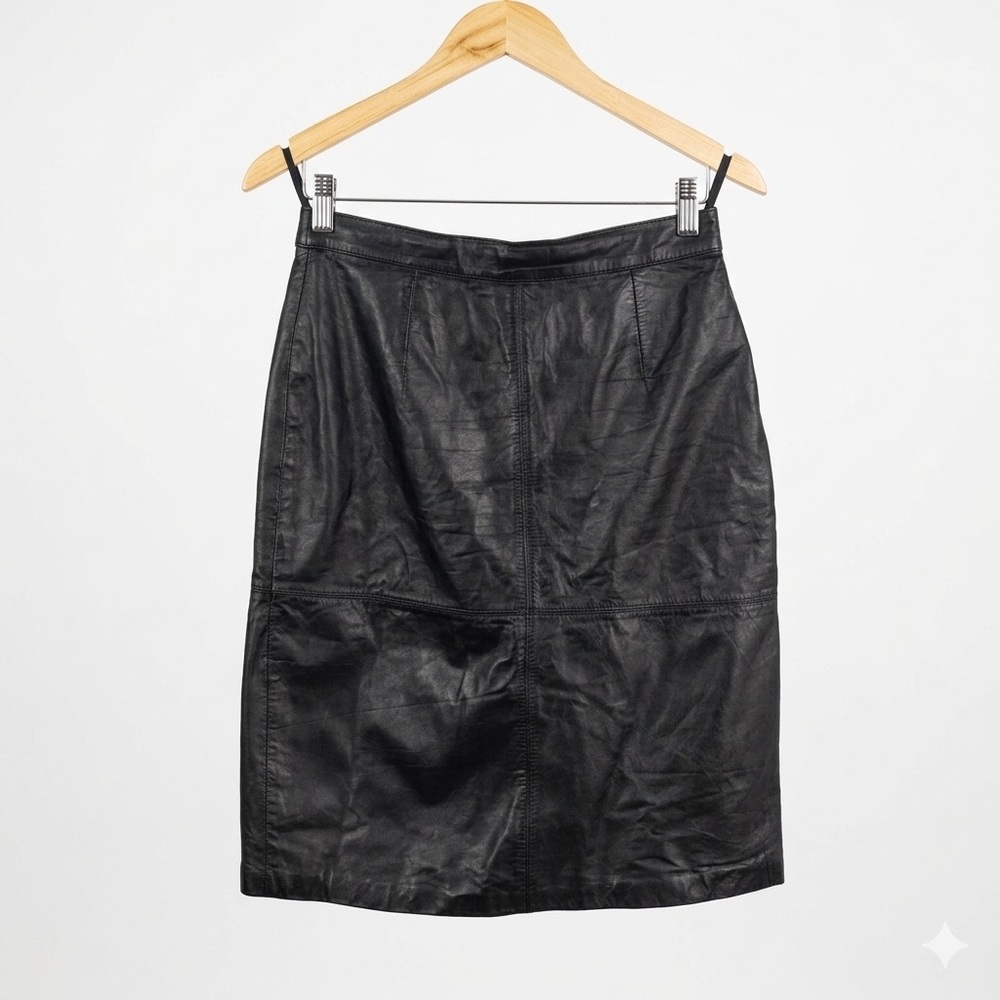 Vintage Fedora Black Leather Pencil Skirt‎ 90s High Waisted Minimalist Size 11